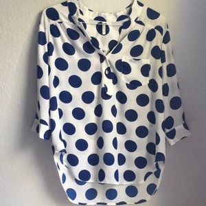 Sheer navy polka dot blouse